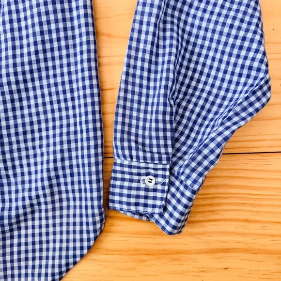 Blue Gingham Blouse Laura Mae Tab Sleeve Vintage - Picture 6 of 10